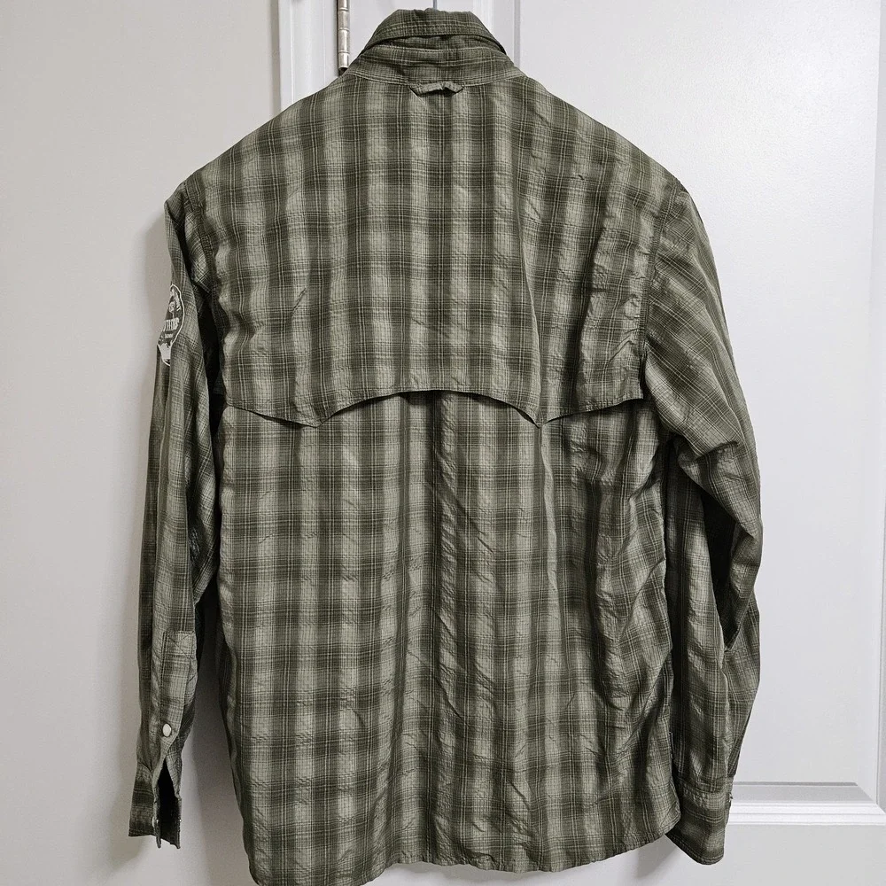 Simms Fishing Shirt Men L Green Plaid Speckled Trout Outfitters Long Sleeve Snap - Picture 11 of 11